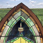 Antique Stained Glass, Arched Church Window, Architectural Leaded Glass, D