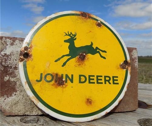 John Deere Sign, Metal Porcelain Sign, Advertising Sign, Farm Implement Sign D