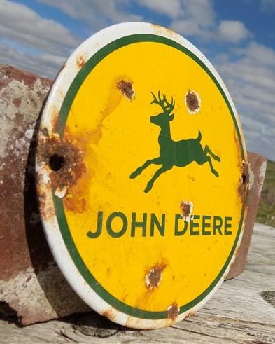 John Deere Sign, Metal Porcelain Sign, Advertising Sign, Farm Implement Sign A